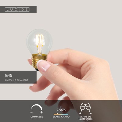 Lucide G45 - Ampoule filament - Ø 4,5 cm - LED Dim. - E27 - 1x3W 2700K - Transparent